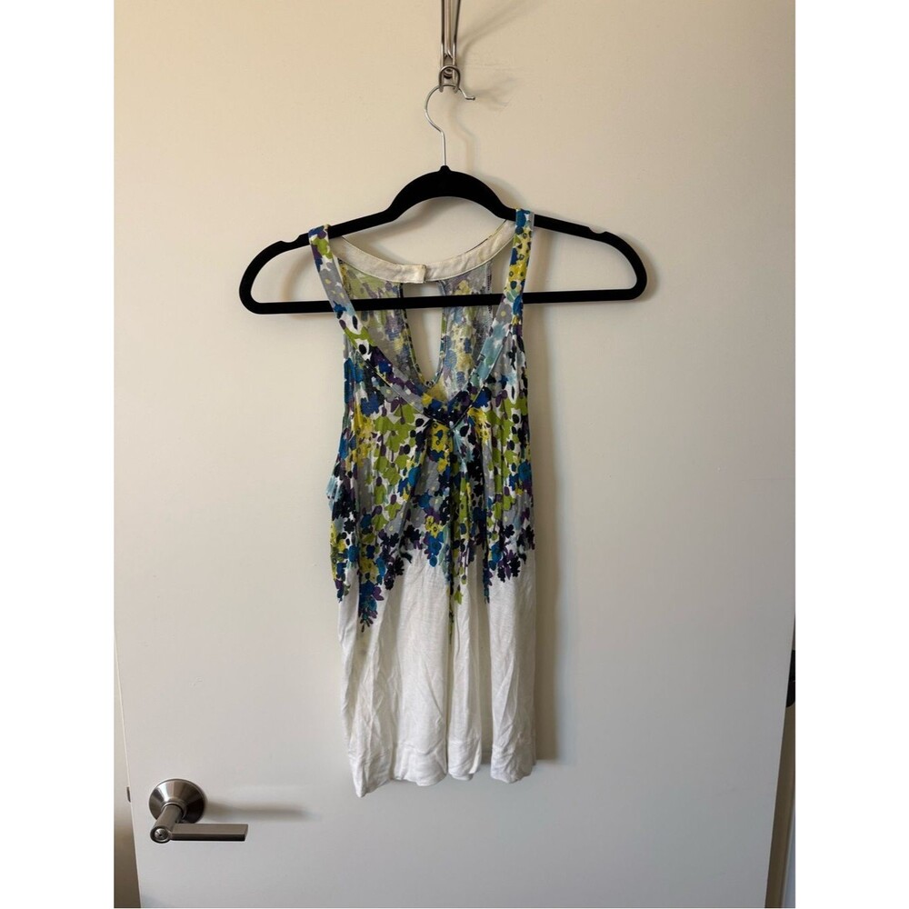 Y2K Vintage American Eagle Outfitters White Tank with Blue & Green Florals